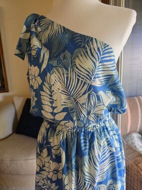 Tori Richard Blue Tropical One-Shoulder Dress XL